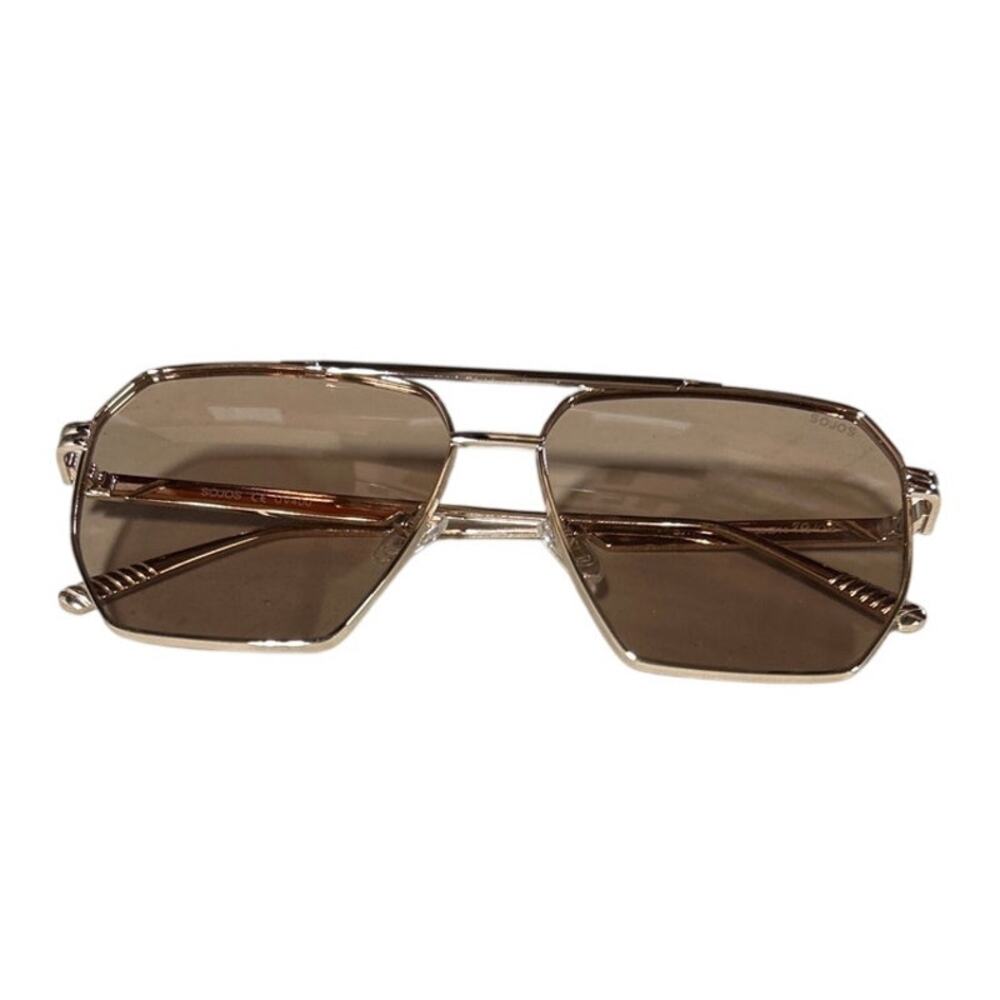 Sojos Mens Gold Frames Retro Oversized Square Sunglasses w Carrying Bag